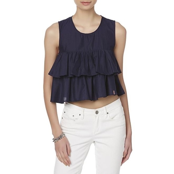 U.S. Polo Assn. Navy Layered Ruffled Crop Top M - Picture 2 of 6